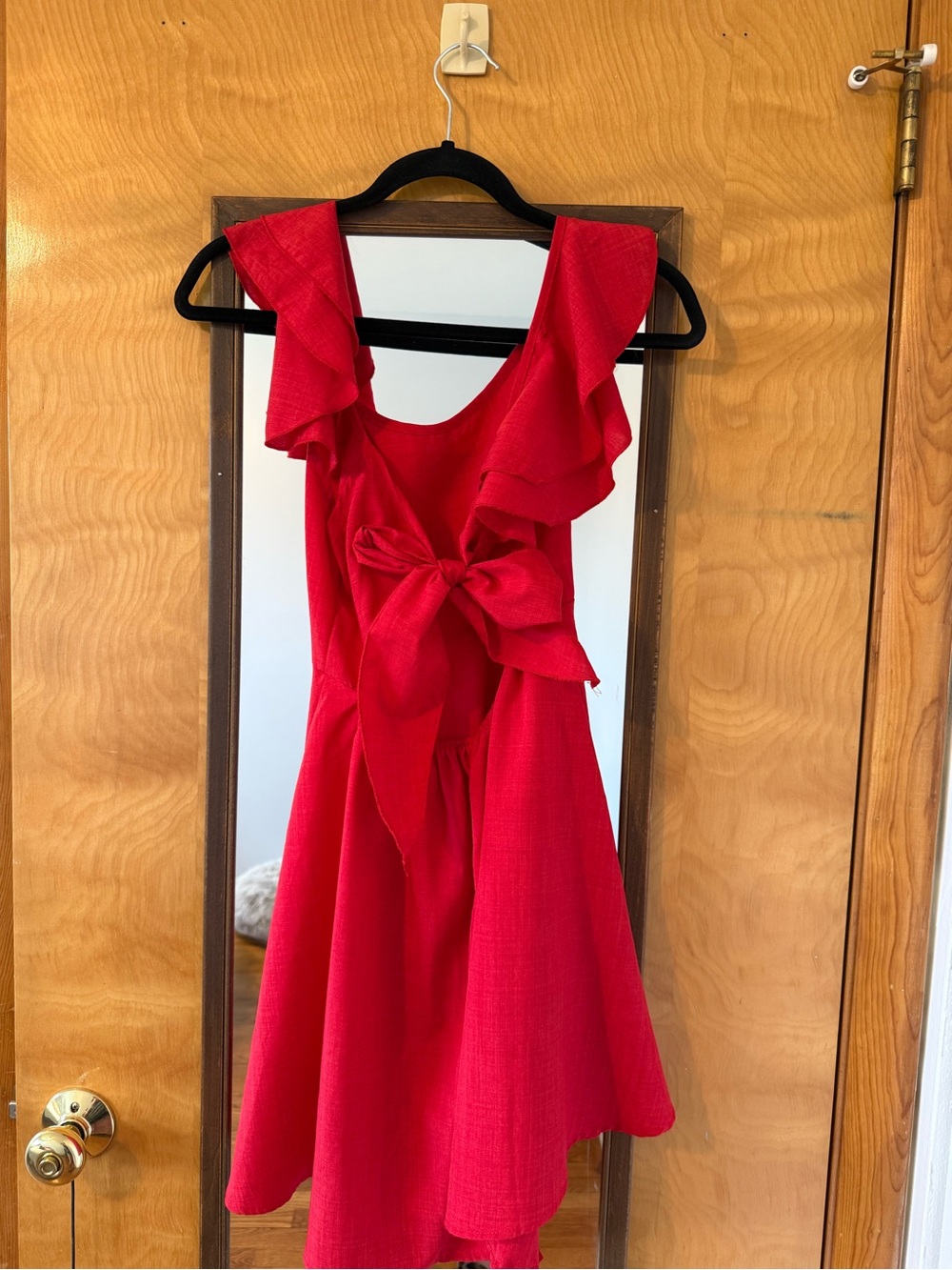 SHEIN Red Bow-Front Ruffle Dress